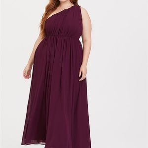 NEW Torrid: BURGUNDY ONE SHOULDER CHIFFON GOWN